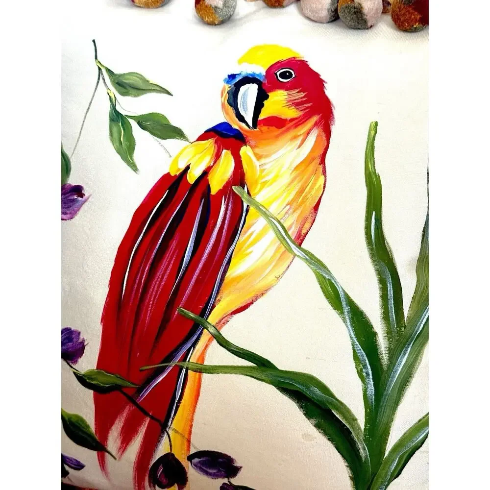 Silk Down Pillow Parrot Bird Poms Luxury IL FIORE Handmade Large 22x22